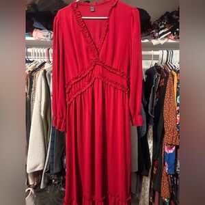 SHEIN Red Long Sleeve Ruffle Dress
